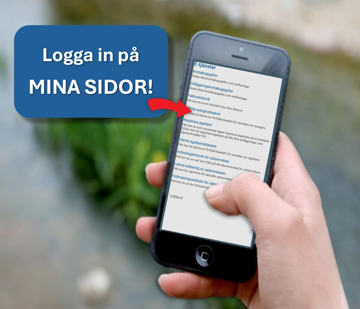 Bild på en mobiltelefon med mina sidor på